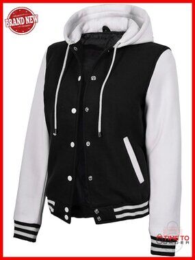Fleece Varsity Baseball Jacket with Patches - Letterman Bomber Jacket for Women